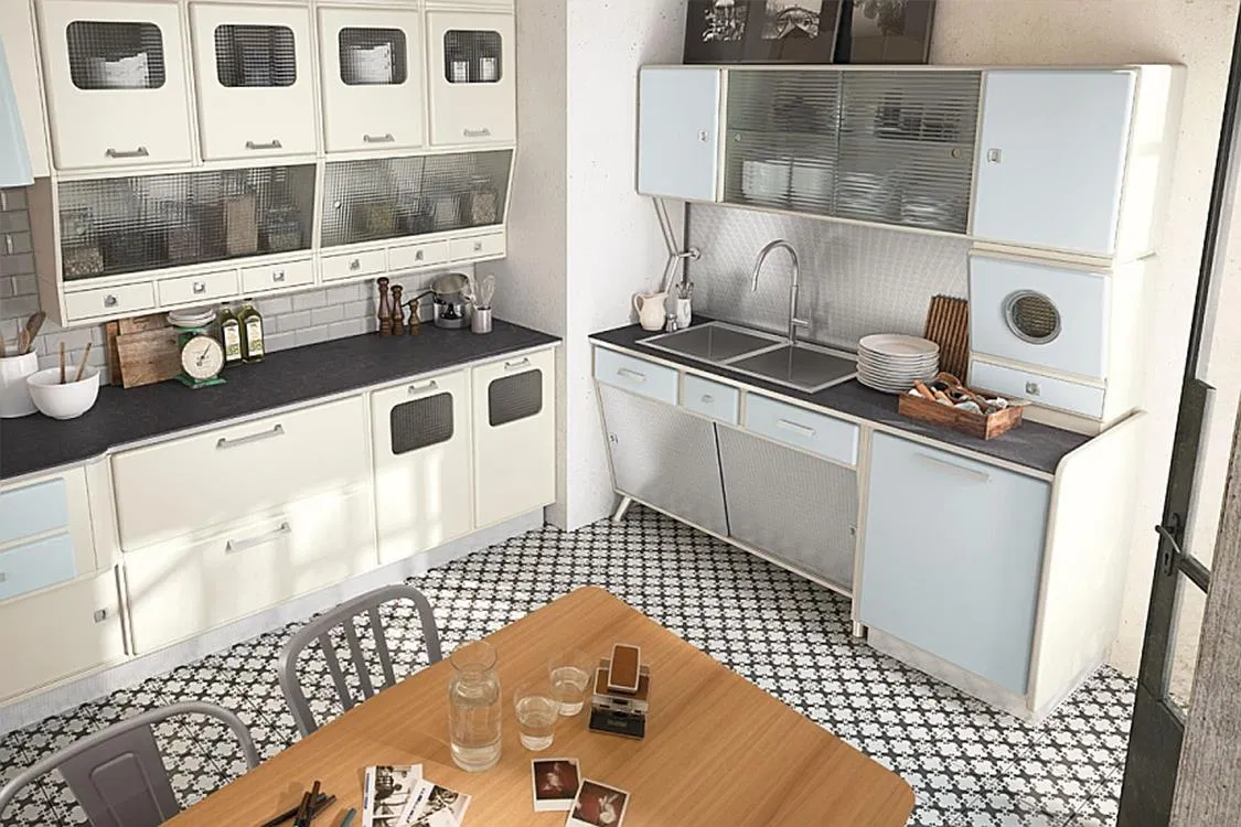 Description: mẫu thiết kế nội thất retro cho phòng bếp đẹp